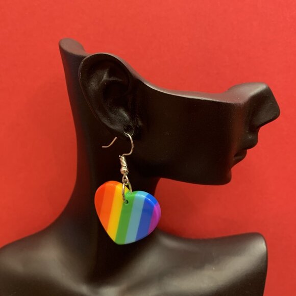 Pride Earring, Gay Pride Earring, Rainbow Earring, Heart Earring, Love Earring - Picture 2 of 5